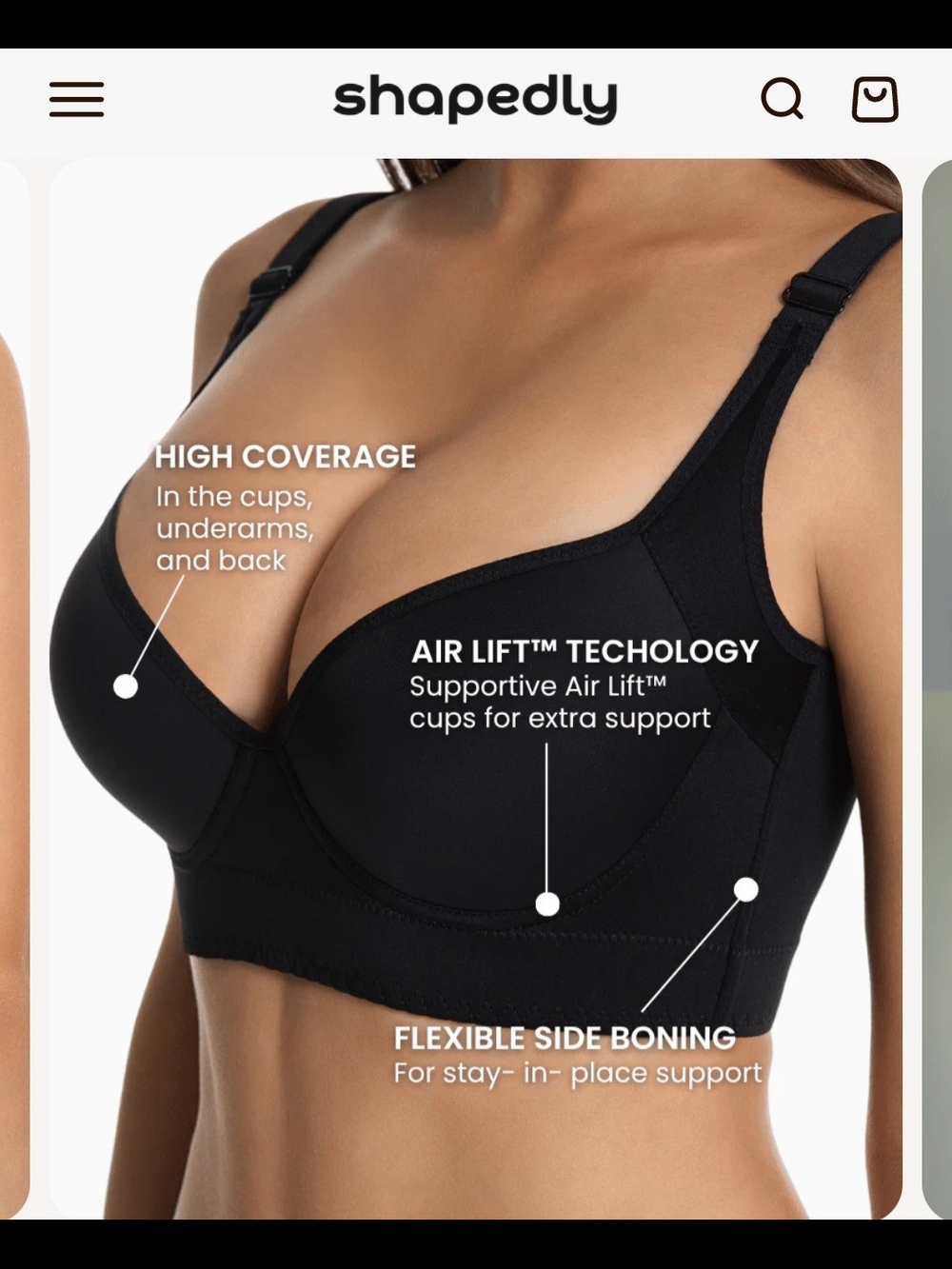 Black High Coverage Support Bra with Air Lift™ Technology